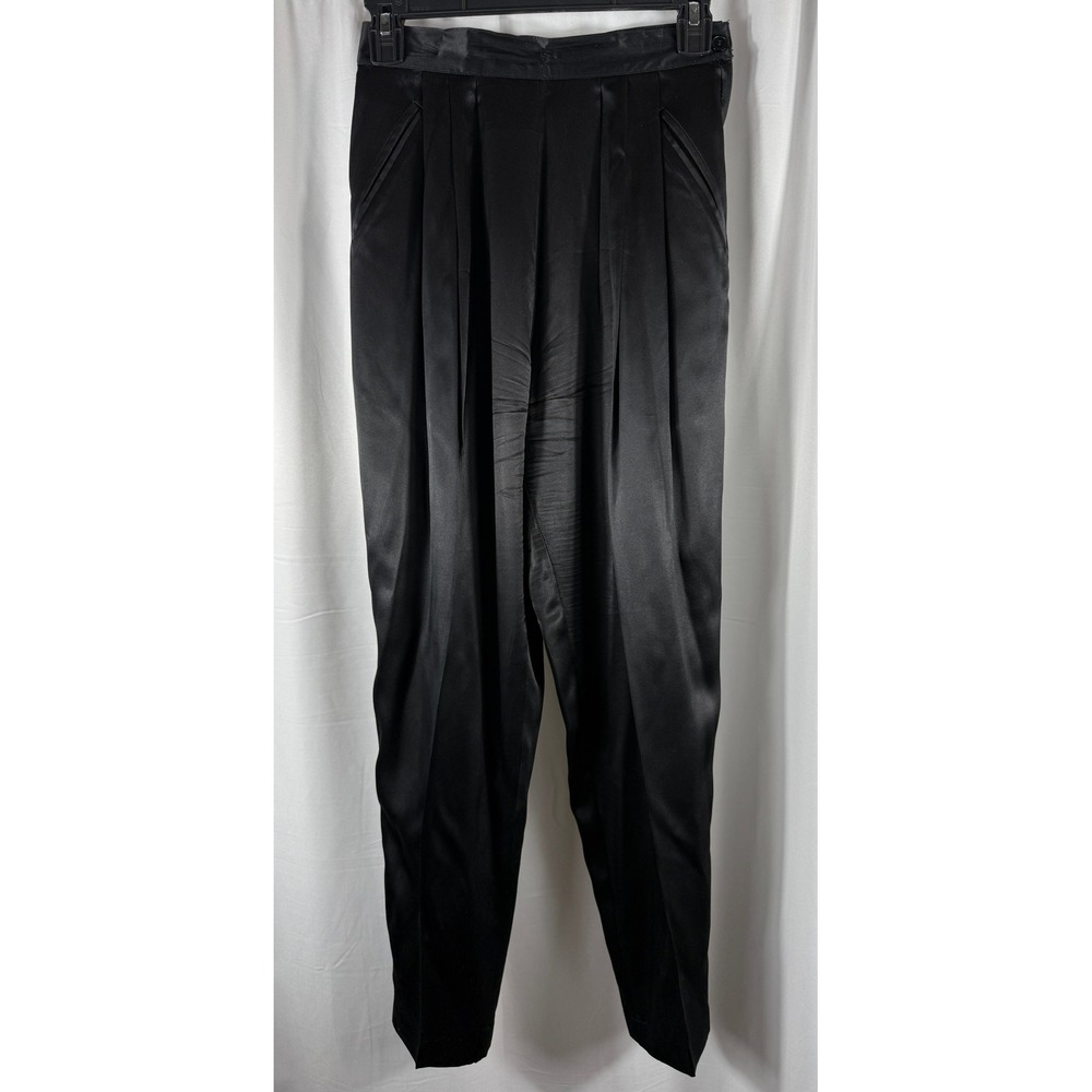 Pappagallo Vintage Black 100% Silk Pleated Dress Pants High Waist Size 4